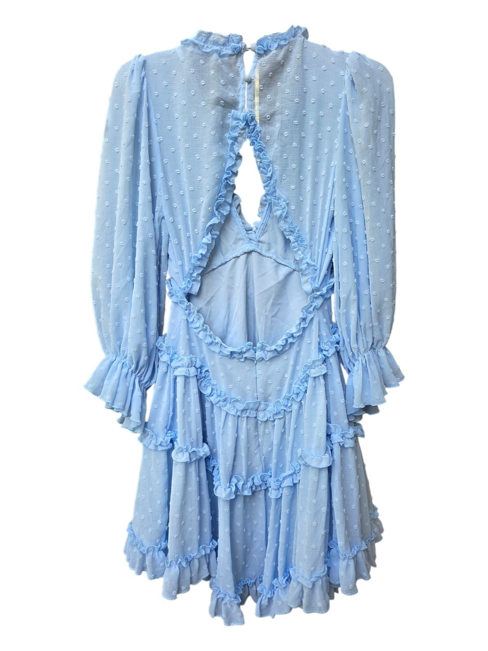 Saints + Secrets Romantic Sky Blue Tiered Ruffled Open Back Mini Dress - Size S - Picture 5 of 11